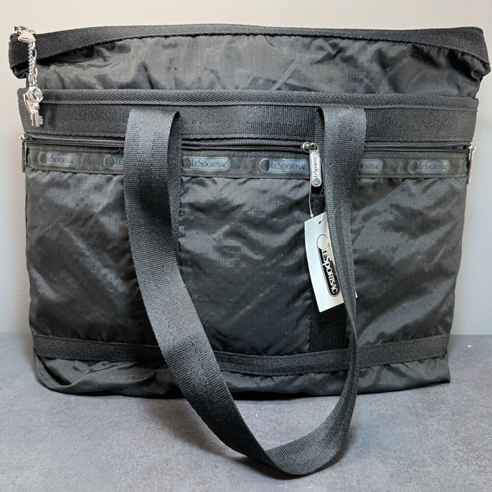 LeSportsac Weekender Travel Tote Bag Black Large Lock & Keys NWT